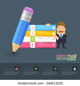 Flat Vector Businessman or Teacher Presentation Pencil Style Infographics or Education Design