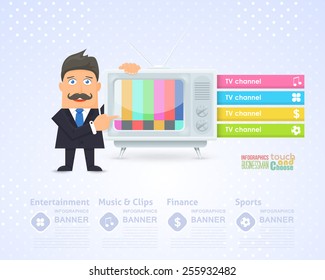 Flat Vector Businessman or TV Programmer Presentation