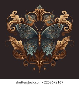 Flat Vector butterfly baroque illustration vector