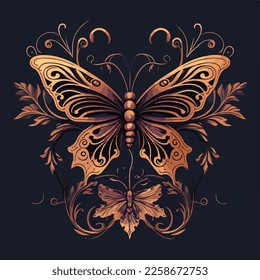 Flat Vector butterfly baroque illustration vector