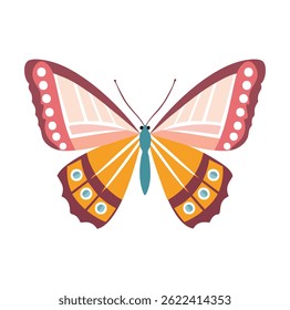 Flat vector butterfly with detailed wings and geometric patterns