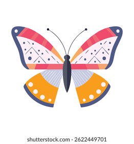 Flat vector butterfly with detailed wings and geometric patterns
