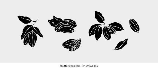 Flat vector cacao collection. Hand drawn cocoa beans