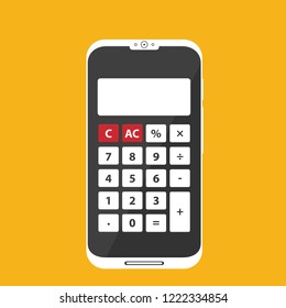 Flat vector calculator on phone icon isolated on color background