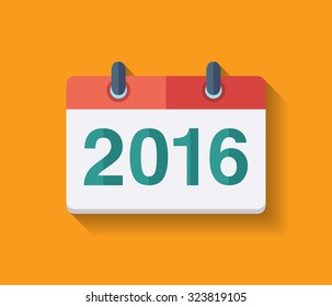 Flat vector calendar icon 2016. New year 2016