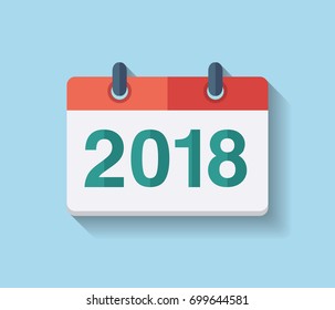 Flat Vector Calendar Icon 2018. New Year 2018