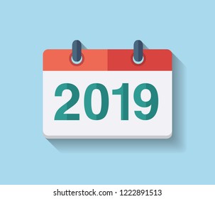 Flat Vector Calendar Icon 2019. New Year 2019