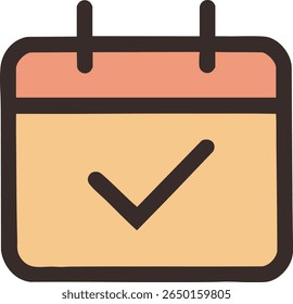 Flat vector calendar icon with check mark. Symbol of confirmed event, done task, reminder, or scheduled appointment. EPS10 with JPG preview.
