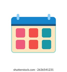 Flat Vector Calendar Icon with Colorful Squares Representing Weekly or Monthly Event Schedule Layout