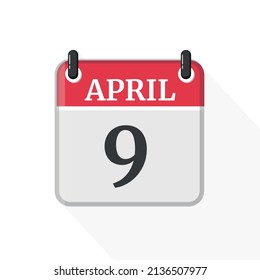 Flat vector calendar icon with the date 9 April