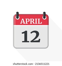 Flat vector calendar icon with the date 12 April