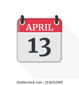 Flat vector calendar icon with the date 13 April