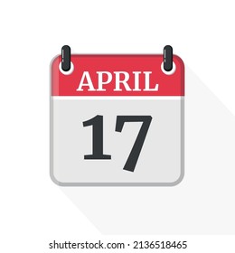 Flat vector calendar icon with the date 17 April