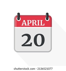 Flat vector calendar icon with the date 20 April