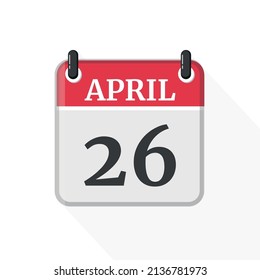 Flat vector calendar icon with the date 26 April