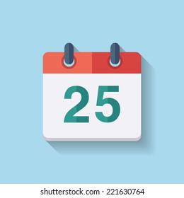 Flat vector calendar icon with the date 25th