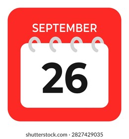 A flat vector calendar icon displaying the date of September twenty sixth.