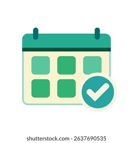Flat vector calendar icon with green check mark for confirmed schedule or completed event reminder - Powered by Shutterstock - Get 15% off with code: PIKWIZARD15