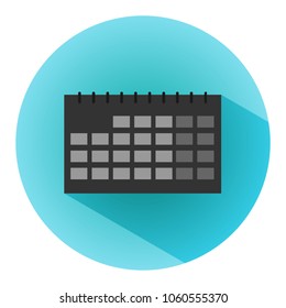 Flat vector calendar icon with long shadow.