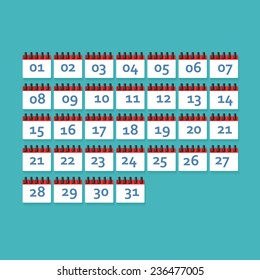 Flat vector calendar icons with numbers of days