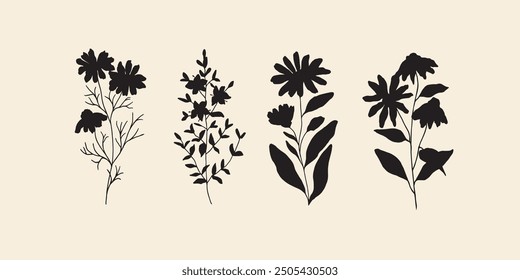 Flat vector camomile, st.john's wort, calendula, echinacea flowers