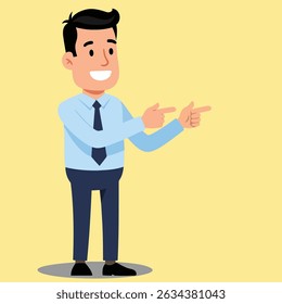 Flat vector cartoon of an adult man with short hair, wearing a light blue formal shirt, dark trousers, and black shoes. Ideal for presentations, business concepts, direction indicators, or promotional
