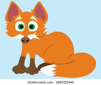 A flat vector cartoon baby fox is looking startled