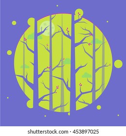 flat vector cartoon background with trees
