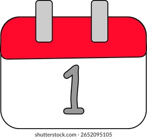 Flat vector cartoon calendar with red top and bold number one for schedule planning, date reminder, and event design - Powered by Shutterstock - Get 15% off with code: PIKWIZARD15