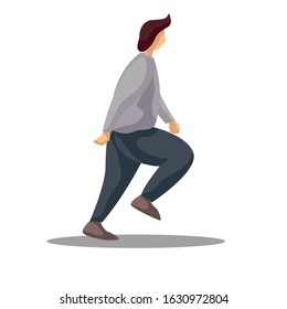 flat vector cartoon character of a fat man walking