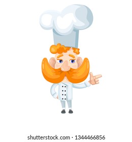 Flat vector cartoon chef pointing left