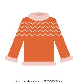 Flat vector cartoon cozy warm sweaters in different colors and shapes. Women's or man knitted clothing on a white background. Christmas and new year