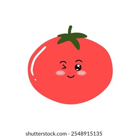 Flat Vector Cartoon Cute and Funny Tomato Character.