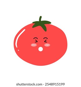 Flat Vector Cartoon Cute and Funny Tomato Character.
