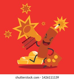 flat vector cartoon firework celebrate Chinese New Year