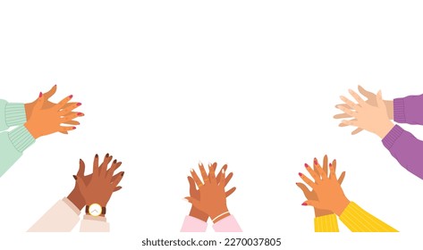 Dibujo gráfico de vector plano de aplaudir manos femeninas. Aplausos y felicitaciones por el éxito del trabajo, los saludos y el apoyo.