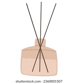 Dibujo gráfico de vector plano de un difusor de aroma con palos de bambú. Diseño aislado en un fondo blanco.