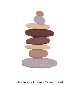 Flat vector cartoon illustration of a balancing stack of stones. A symbol of harmony, calmness and relaxation. Isolated design on a white background.