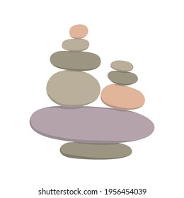 Flat vector cartoon illustration of a balancing stack of stones. A symbol of harmony, calmness and relaxation. Isolated design on a white background.