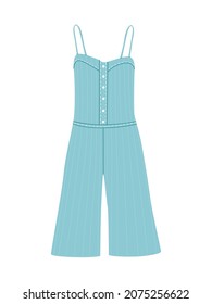 
Flache Vektorgrafik eines blauen Denim-Jumpsuit. Ein modischer Kleiderschrank. Moderne Straßenbekleidung einzeln auf weißem Hintergrund.