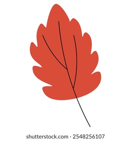 Ilustración de dibujos animados de Vector plano de hoja de roble rojo brillante. Follaje de árbol texturizado para el herbario del otoño aislado en el fondo blanco