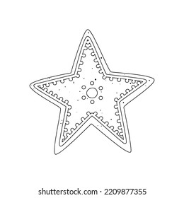 A flat vector cartoon illustration of a Christmas cookie with a gingerbread star in the style of a doodle. Isolated sketch on a white background.