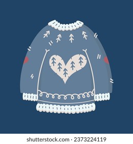 Flat vector cartoon illustration of a cozy warm sweater. winter accessory