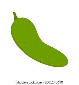 Flat vector cartoon illustration of a cucumber. Ripe organic vegetable isolated on a white background.