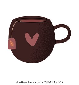 Dibujo de una taza de té con un vector plano. Deliciosa bebida caliente. Diseño aislado en un fondo blanco.