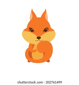 Flat vector cartoon illustration of cute squirrel isolated on white