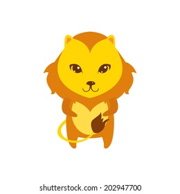 Flat vector cartoon illustration of cute lion posing isolated on white