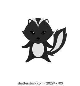 Flat vector cartoon illustration of cute skunk posing isolated on white