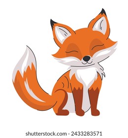 Flat vector cartoon illustration of a cute sitting red fox character isolated on white. Contemporary flat style animal woodland themed design element for print, stationery, cards. modern lines