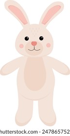 Flat vector cartoon illustration of a cute plush hare or rabbit. A funny children's toy. Design isolated on a white background.